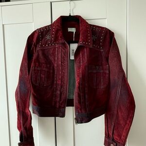 Studded Red Women's Velvet/denim jacket